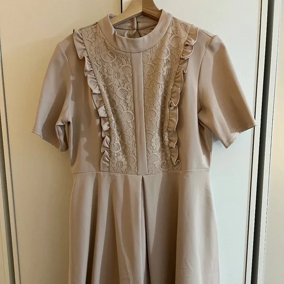 NWT ASOS Lace Panel Fit & Flare Dress Soft Taupe Beige/ Nude Beige Size US 12 - Picture 14 of 16